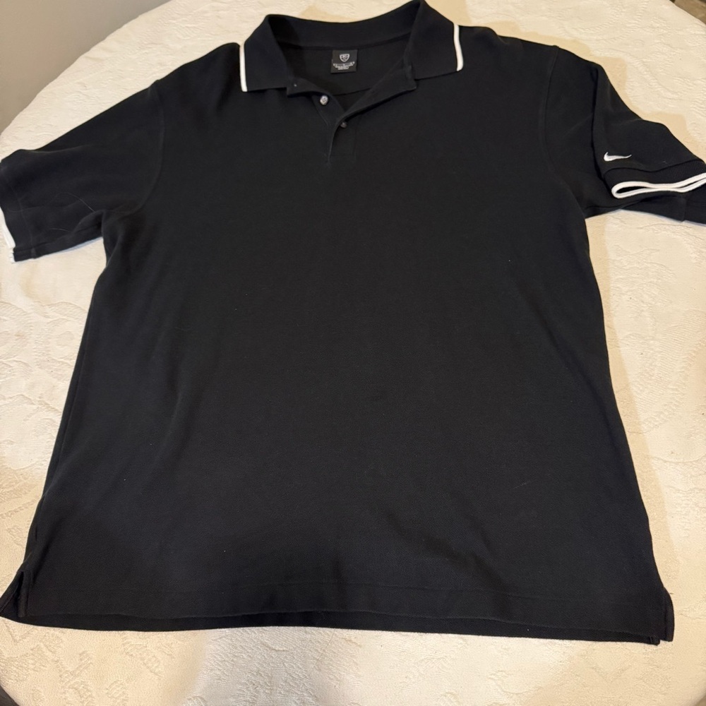 Nike Golf Black Polo Shirt White Trim‎ Cotton